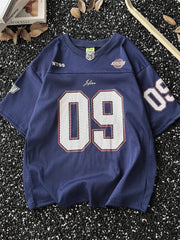 Threebooy American Retro Jersey Short-sleeved T-shirt Men's Trendy Quick-drying Mesh Breathable Loose Casual V-neck Racing Suit Top Chic