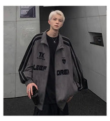 Autumn and Winter High Street Men and Women Trendy Personalized Stripe American Retro Price Couple Loose Harajuku Casual Top