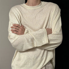 Threebooy Autumn Laid-back Style Draping Men's T-shirt Luxury Korean Popular O Neck Long Sleeve Tees Leisure Loose Lightweight Basic Shirt