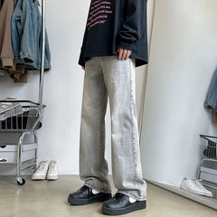 Threebooy Men's Vintage Light Gray Bootcut Jeans Fashion Korean High Street Denim Trousers Elastic Waist Comfortable Pants Male Clothing
