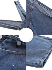 Threebooy American Retro Star Splashing Print Denim Overalls Korean Style Fashion High-end Solid Color Jumpsuits Aesthetic All-match Chic