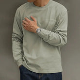 Threebooy Men's Heavy Cotton Long Sleeve T-Shirt Solid White Base Layer Spring Fall Pullover Top