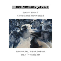Threebooy Men's Ice-dyed Wide Leg Cargo Pants Multi Pockets Loose Straight Pants Amekaji Vintage 250g 100% Cotton Gray Trousers