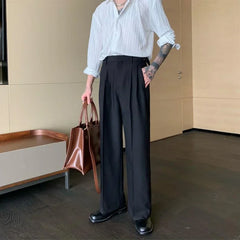 Threebooy Men Suits Pants Wide Leg Black Pleated Baggy Summer 2024 Fashion Stylish Trousers for Men Korean Style Clothes Classic New in Up
