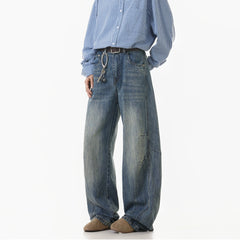 Threebooy Spring Men Denim Pants Straight Droop Vintage Loose Bottom Straight Wide Leg Casual Male Trousers Korean Style baggy jeans