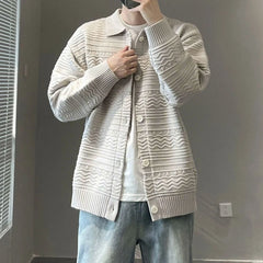 Threebooy Mens Sweater Textured Woven Casual Knitted Sweater Autumn Streetwear Fashion Campus Youth Long Sleeve Tops Men'S Clothing