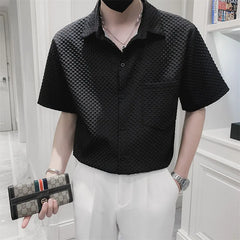 Threebooy Summer Plaid Shirts Men Short Sleeve Loose Shirts Male Streetwear Social Party Chemise Homme Hip-hop Harajuku Top S-3XL