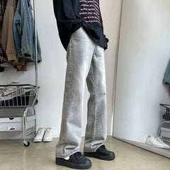 Threebooy Men's Vintage Light Gray Bootcut Jeans Fashion Korean High Street Denim Trousers Elastic Waist Comfortable Pants Male Clothing