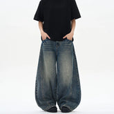 Threebooy Spring New Men's Jeans Oversized Wide Leg Pants Loose Vintage Patchwork Lightning Cracked Denim Trousers Streetwear Male
