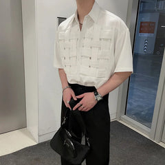 Threebooy Summer Clothing Men's Light Luxury Draped Knit Shirts Retro Leisure Chic Button-down Short Sleeve Korean Popular Clothes