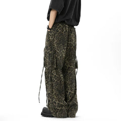 Threebooy Y2K Streetwear Leopard Baggy Stacked Cargo Jeans Pants For Men Clothes Women Wide Leg Long Trousers Pantalones Hombre