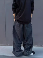 Threebooy Old Money Y2K Stripe Wide Leg Baggy Pants Men Streetwear Vintage Loose Oversize Casual Pants Designer Curved Trousers Straight
