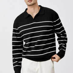 Threebooy British Retro Patchwork Men Polo Sweater Luxury Trendy V Neck Knit Solid Color Pullovers Leisure Slim Long Sleeve Knitwear M-3XL