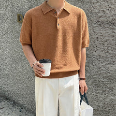 Threebooy New Summer Simple Retro Men Polo Shirt Leisure Vintage High Quality Knit T-shirt Casual Korean Style Loose Breathable Tops M-2XL