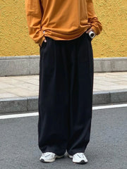 Threebooy Wide Leg Cotton Casual Pants Men Japanese Loose Oversize Straight Ankle-length Long Trousers Korean New