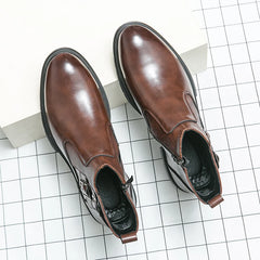 Threebooy Luxury Brand High-end Green Men's Banquet Dress Boots British Style Pointed Men's Genuine Leather Shoes Versatile Ankle Boots