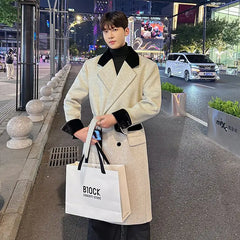 Threebooy Korean Niche Mid-length High-end Wool Coat Men's Autumn Winter Loose Versatile Wool British Style Jacket Aesthetic Trench Coat