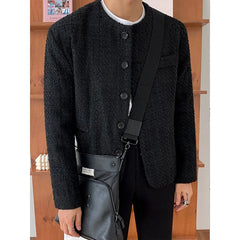 Threebooy Men's Casual Luxury Jacket High Street Button Down O Neck Long Sleeve Solid Color Retro Texture Coat Autumn Korean New