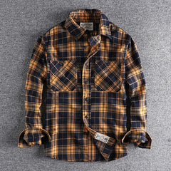Threebooy American Casual Wear Men Plaid Shirt Fashion Thickened Double Pocket Work Clothes Long Sleeved Shirt Male Tops Clothes