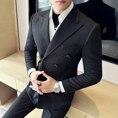Threebooy Men's Double-Breasted Business Suit Jackets/Male Slim Fit Solid Color Office Dress Blazers Casual Trendy Masculino Tuxedo 3XL-M