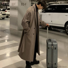 Threebooy Winter Men Trench Thick Woolen Dust Coats Streetwear Male Loose Solid Color Warm Trenchcoat High Quality Men's Windbreak