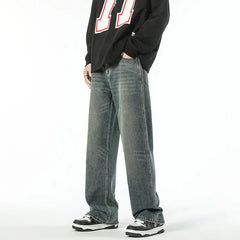 Threebooy American retro vintage vintage slightly flared jeans men's loose spring and autumn floor pants