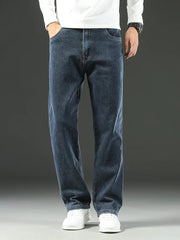 Threebooy New Spring Autumn Men's Loose Jeans Business Casual Comfortable Straight Wide-leg Baggy Denim Trousers Male Brand