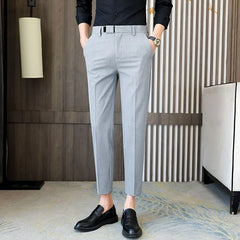 Threebooy Summer Thin Men's Business Casual Trousers Korean Style Slim Nine-point Pants Small Feet