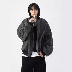 Threebooy American retro baseball jacket men's autumn winter loose casual short hooded PU leather texture jacket jacket