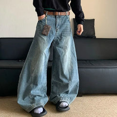 Threebooy American Retro Washable Loose Straight Jeans Men's Trendy Brand Cleanfit Banana Wide-leg Pants Korean Reviews Many Men's Clothes