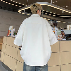 Threebooy Bamboo Embroidery Shirts Men Summer Male Handsome Chic Fashion Ins High Street Half-sleeve Cool Casual Baggy New Shirt 5XL-M