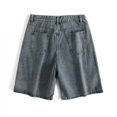 Threebooy Japanese Fashion Trend Washing Retro Denim Shorts Men Korean Version of Summer High Street Pants Loose Five-point Mid-size Pants