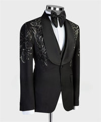 Threebooy Beaded Crystals Suits For Men 2 Pieces Sets Male Fashion Slim Fit Customized Groom Tuxedos One Button
