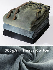 Threebooy Men's Retro Baggy Jeans Korean Fashion Elastic Waist Drawstring Wide-Leg Denim Pants Street Loose Fit Y2K Straight Jeans