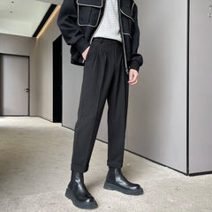 Threebooy Men's Woolen Fabric Casual Pants Fashion Trend Thickened Business Suit Pants Black/Brown Color Slim Fit Trousers M-2XL