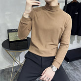 Threebooy British Quality Leisure Men Long Sleeve T-shirt/Male Slim Fit High Quality High Collar Fashion T-shirt/Man Spring Pullover