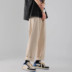 Threebooy Men's Fashion Trend Loose Casual Pants Solid Color Design Pantalon Homme Trousers 4 Color Popular Straight Pants M-2XL