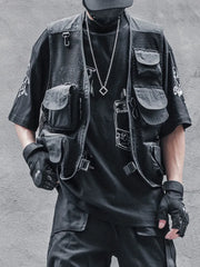 Threebooy Techwear Black Cargo Biker Vest Without Sleeve Tank Tops Men Sleeveless Top Men Clothing Japanese Streetwear Hip Hop