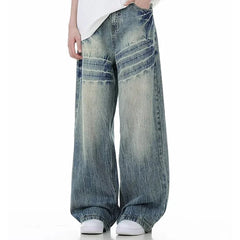 Threebooy Crack Baggy Jeans Man Pants Y2k Harajuku High Street Vintage Washed Straight Denim Trousers 2025 New Punk Goth Jeans For Man
