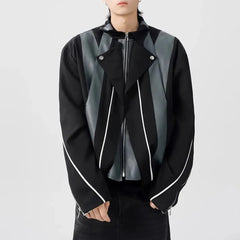 Threebooy Mens Leather Deconstruction Splicing Shoulder Pad Motorcycle Suit Leather Jacket Autumn Casual American Outfit Men's Clothing