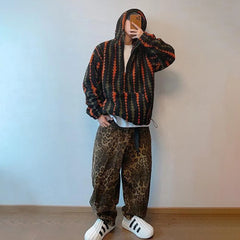 Threebooy Mens Fashion Trend Y2k Hoodie Autumn And Winter Retro Warm Plus Velvet Imitation Lambswool Half Zipper Hooded Thick Coat Men