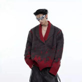 Threebooy Autumn Winter Deconstructed V-Neck Sweater Anti-Fox Fur Plush Loose-Fit New Year Atmosphere Sweater Trendy Casual Style