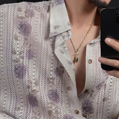 Threebooy Mens Shirts Floral Print Hollow Casual Shirts Streetwear Campus Beach Vacation Hawaiian Long Sleeve Tops Men'S Clothing