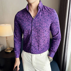 Threebooy Fashion Retro Big V-neck Shirt for Men Autumn Long Sleeve Casual Business Shirts Social Party Streetwear Tuxedo Blouse