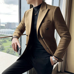 Threebooy Men's Double-Breasted Business Suit Jackets/Male Slim Fit Solid Color Office Dress Blazers Casual Trendy Masculino Tuxedo 3XL-M