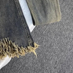 Threebooy American Retro Jeans Womens Distressed Washed Tassel Jeans Y2k Streetwear High Waist Slim Slim Fashion Versatile Flared Jeans