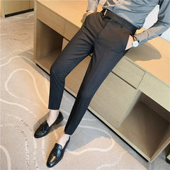 Threebooy Autumn Casual Business Men Stripe Pants Fashion Slim Fit Long Trouser For Men's Mid Waist Design Pants Spring Streetwear