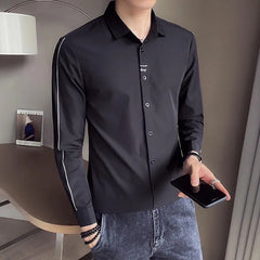 Threebooy Autumn New Men's Long-sleeved Shirts Handsome Versatile Casual Iron-free Long-sleeved Shirts Men