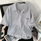Threebooy Japanese Striped Fashionable Short-sleeved Shirt Men Summer Thin Fashion Loose and Versatile Student Casual Shirt Aesthetic