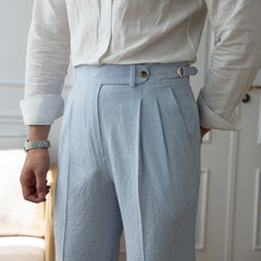 Threebooy Men's Luxury Naples Slim-fit Thin Blue Striped Dress Pants Solid Color British Retro Premium Elegant Leisure High Waist Trousers